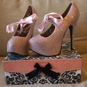 Bordello Baby Pink Rhinestone Crystal Bow Heels